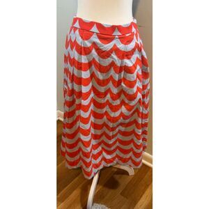 UNIQLO x Marimekko Wave Print Linen Blend Midi Skirt S Orange Blue Scandi